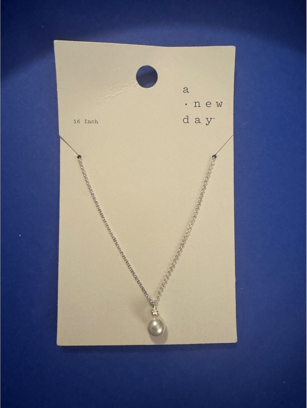 A New Day 16-Inch Silver-Tone Necklace with Baby Pearl Pendant, New with Tags